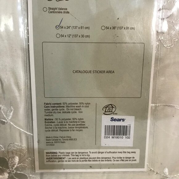 Whole Home Drapes Sheer Floral Embrodery Rod Pocket Teir 54" X 24" Irovy Sears - Picture 4 of 7